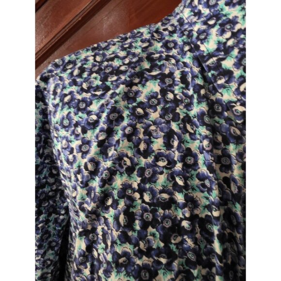 Talbots Woman 16W Blue Floral Button-Up Long Sleeve Shirt - Picture 3 of 7